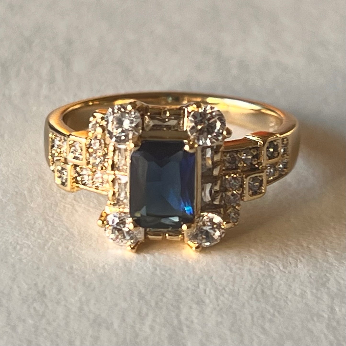 Vintage voyage ring with blue stone